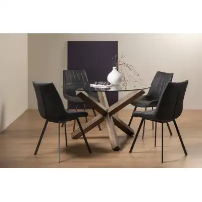 Round Dining Table Set 4 Dark Grey Suede Chairs