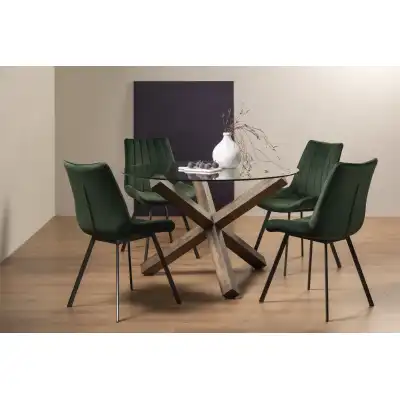 Round Dining Table 4 Green Velvet Fabric Chairs Dining Set