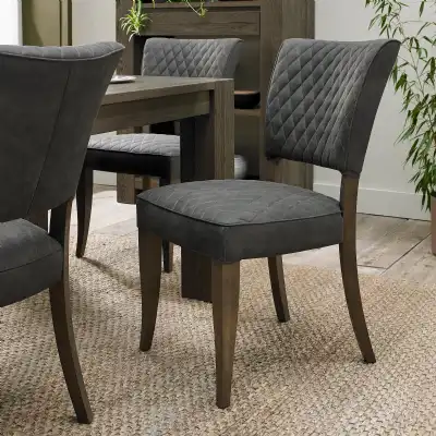 Dark Grey Oak Fabric Dining Chair Diamond Stitched
