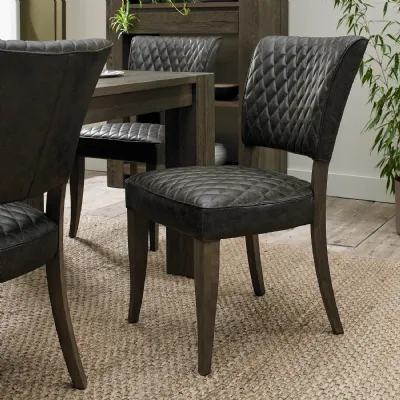Dark Brown Diamond Stitched Leather Dining Chair Oak Legs