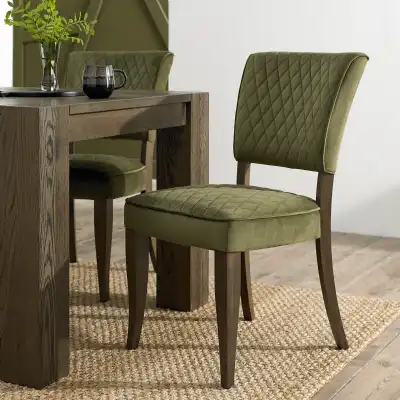 Dark Oak Light Green Velvet Fabric Curved Dining Chair