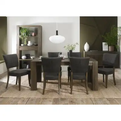 Dark Oak Extending Dining Table Set 6 Grey Fabric Chairs