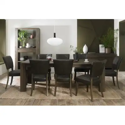 Dark Oak Extending Dining Table Set 8 Black Leather Chairs