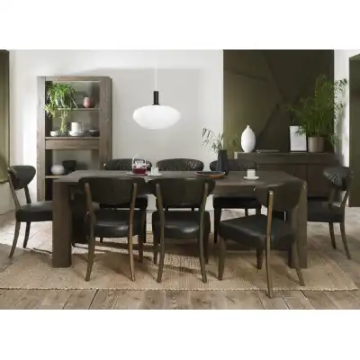 Dark Oak Extending Dining Table Set 8 Grey Leather Chairs