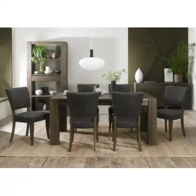 Dark Oak 180cm Dining Table x 6 Dark Grey Fabric Chairs Set