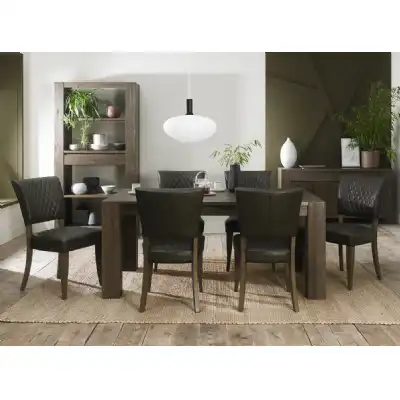 Dark Oak 180cm Dining Table x 6 Grey Leather Chairs Set