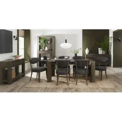 Fumed Oak 180cm Large Dining Table Set 6 Grey Fabric Chairs