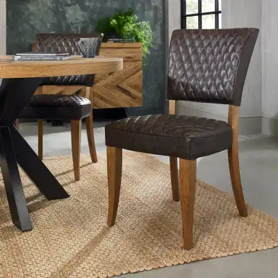 Rustic Oak Dark Grey Vintage Leather Dining Chair