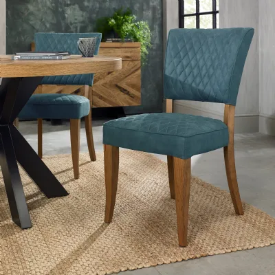 Blue Velvet Fabric Dining Chair Rustic Oak Legs