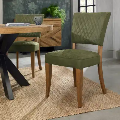 Green Velvet Fabric Dining Chair Rustic Oak Legs