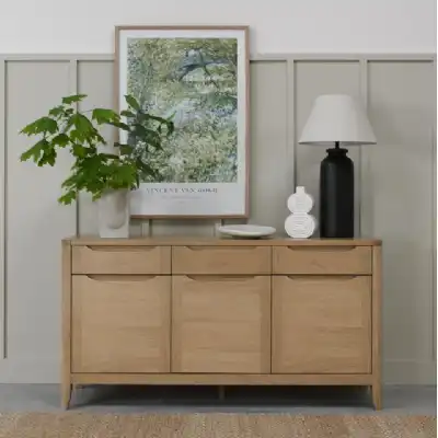 Oak Lacquer Finish 3 Door 3 Drawer Wide Sideboard Cabinet