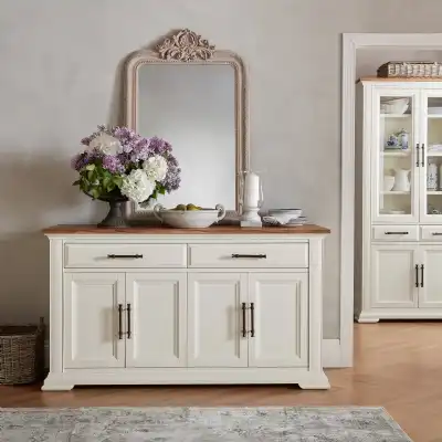 Large Ivory White Painted Sideboard with Oak Top