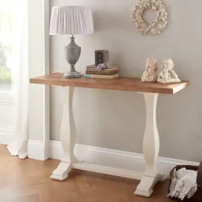 2 Tone Ivory Painted Oak Top Console Table