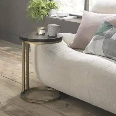Ash Top Side End Table on Satin Brass Round Metal Base