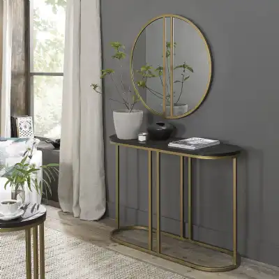 Peppercorn Ash Top Console Table Brass Metal Frame
