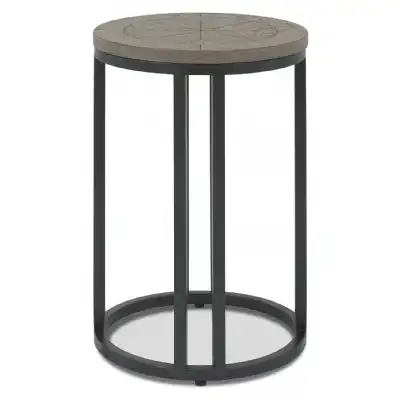 Silver Grey Wooden Round Side Table Black Metal Base