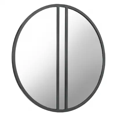 Silver Grey Metal Round Wall Mirror 80cm Diameter