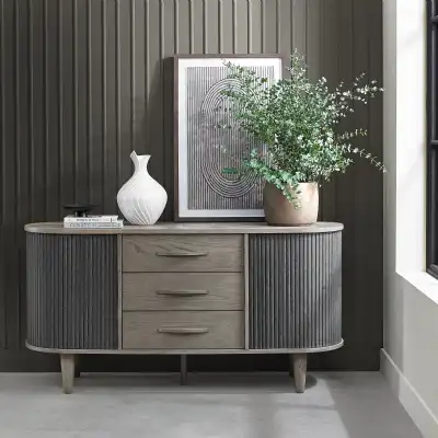 Silver and Grey Wooden Wide Sideboard 2 Sliding Doors