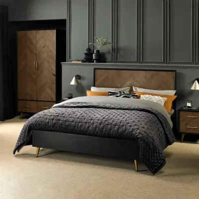Dark Oak and Black Chevron Design Double Bed