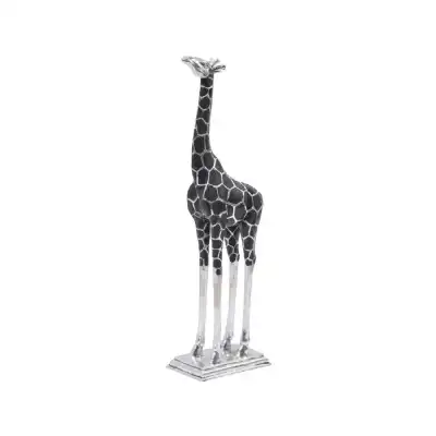 Tall Silver and Black Head Forward Giraffe Sculpture