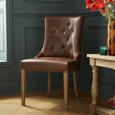Pair of Tan Brown Leather Dining Chairs