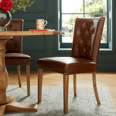 Tan Faux Leather Dining Chair Rustic Oak Legs