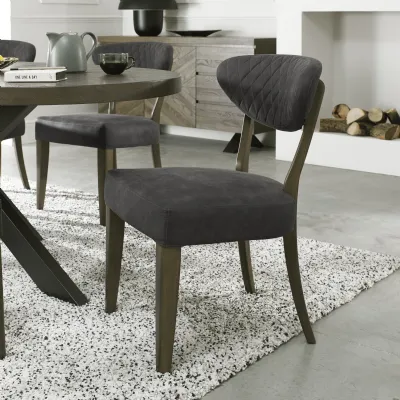 Dark Grey Fabric Oak Dining Chair Diamond Stitched