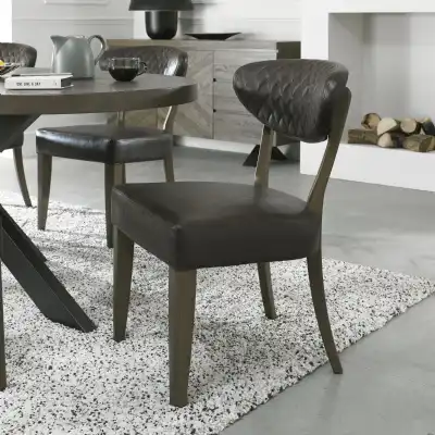 Oak Dark Grey Vintage Leather Dining Chair