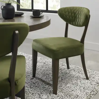 Dark Oak Green Velvet Fabric Diamond Stitched Dining Chair