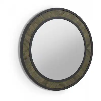 Fumed Oak Round Metal Wall Mirror 80cm Diameter