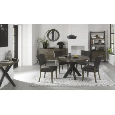 Oak Small Round Dining Set Table + 4 Dark Grey Fabric Chairs