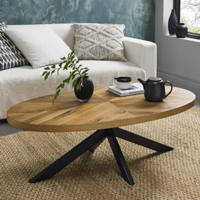 Large Rustic Oak Oval Coffee Table