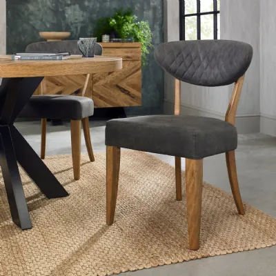 Rustic Oak Dark Grey Leather Dining Chair