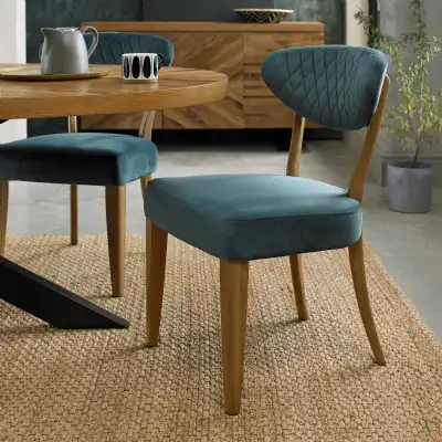 Blue Vintage Leather Dining Chair Rustic Oak Legs