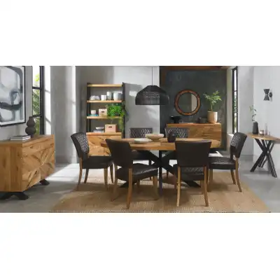 Rustic Oak Oval Dining Table Set 6 Grey Leather Chairs