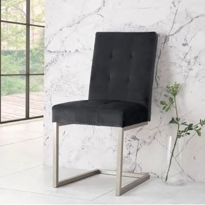 Pair of Dark Grey Velvet Fabric Dining Chairs Nickel Frame