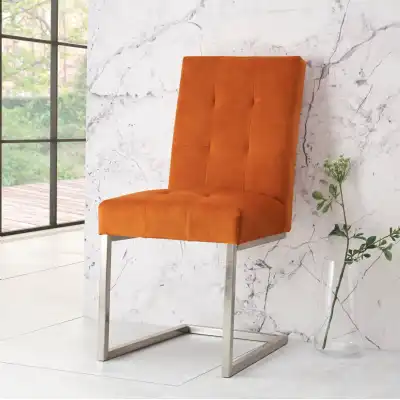 Orange Velvet Silver Nickel Dining Chair