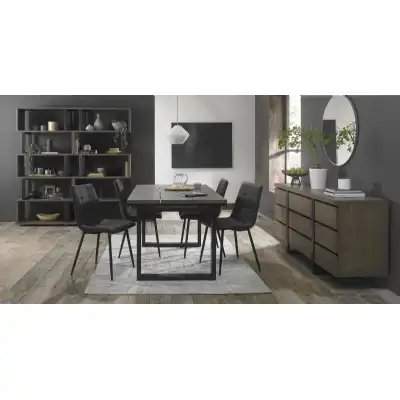 Weathered Oak Extending Dining Set 4 Grey Leather Chairs