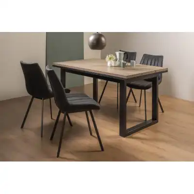 Weathered Oak Dining Table Set 4 Dark Grey Suede Chairs