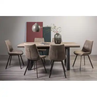 Oak Extending Dining Table Set 6 Tan Brown Suede Chairs
