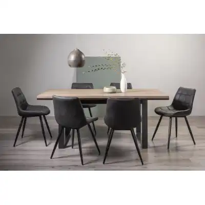 Weathered Oak Extending Dining Set 6 Grey Leather Chairs