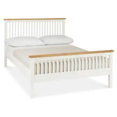 White Painted Oak Top 4ft Small Slatted Double Bed
