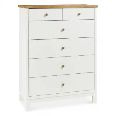 2 Tone White Painted Oak Top Large 6 Drawer Chest of Drawers