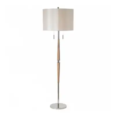 Wood and Oatmeal Faux Silk and Nickel Plated Floor Lamp