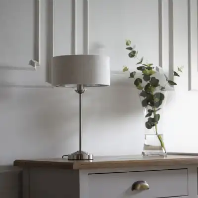 Modern Chrome Base Table Lamp Natural Linen Shade