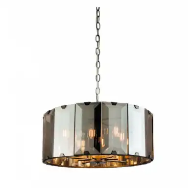 Traditional Clooney Slate Grey Finish Smoked Glass 8 Pendant Ceiling Light
