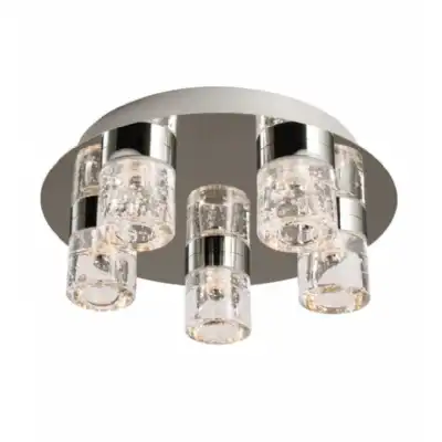 5 Light LED Ceiling Lamp Chrome Plate with Robust Glass Bubble Shades