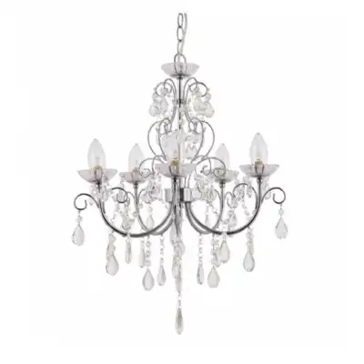 Traditional Chrome Plated Clear Glass Droplets 5 Pendant Light
