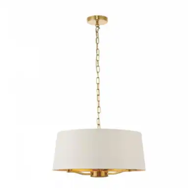 Traditional Light Brushed Gold White Silk Shaded Ceiling Pendant Light
