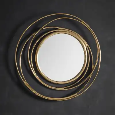 Small Satin Gold Metal Round Wire Swirl Decorative Wall Mirror